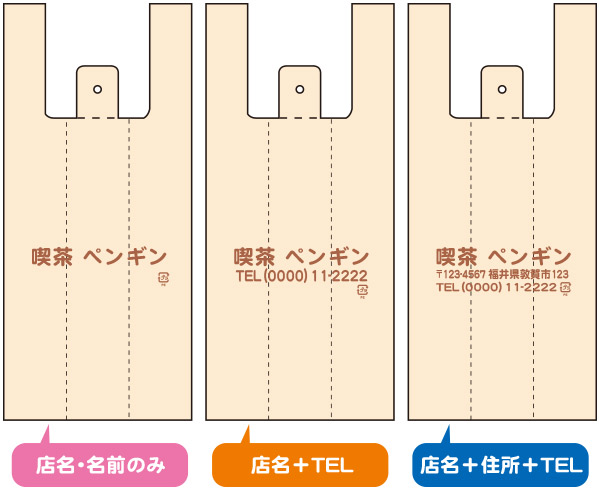 名入れレイアウト例(店名・名前のみ)(店名+TEL)(店名+住所+TEL)