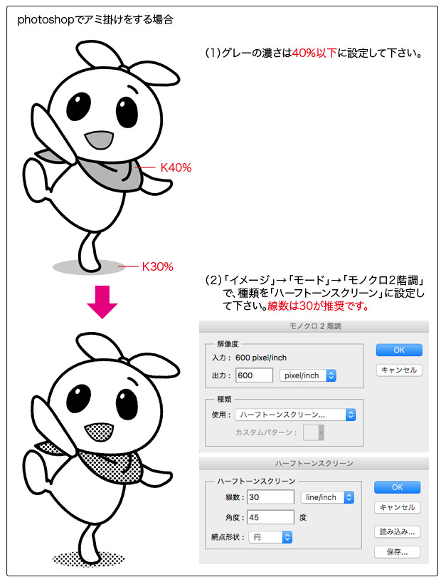 photoshopでアミ掛けをする場合