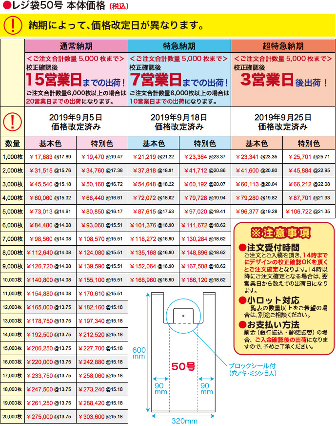 レジ袋50号本体価格(税込)